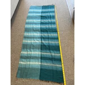 H & K Accessories 100% Silk Scarf Italy Blue Teal Ombre Striped Fringe 26x72